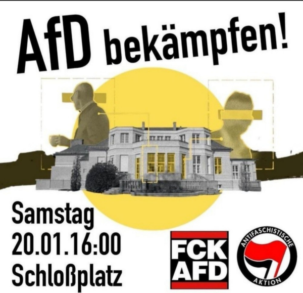 Demo Ankündigung gegen die AfD für Samstag, 20.01. um 16 Uhr auf dem Schlossplatz